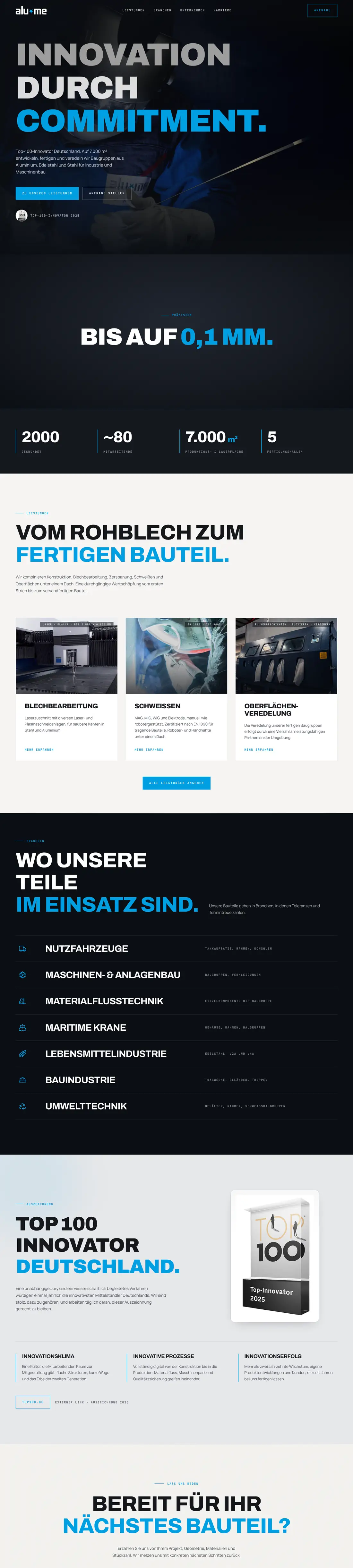 Webseite alu-me.de, komplette Startseite