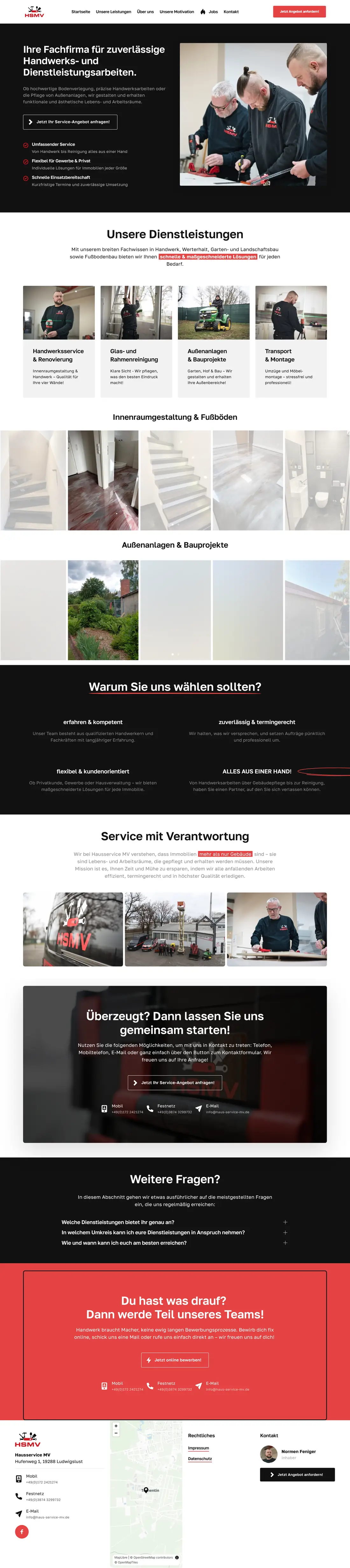 Webseite haus-service-mv.de, komplette Startseite