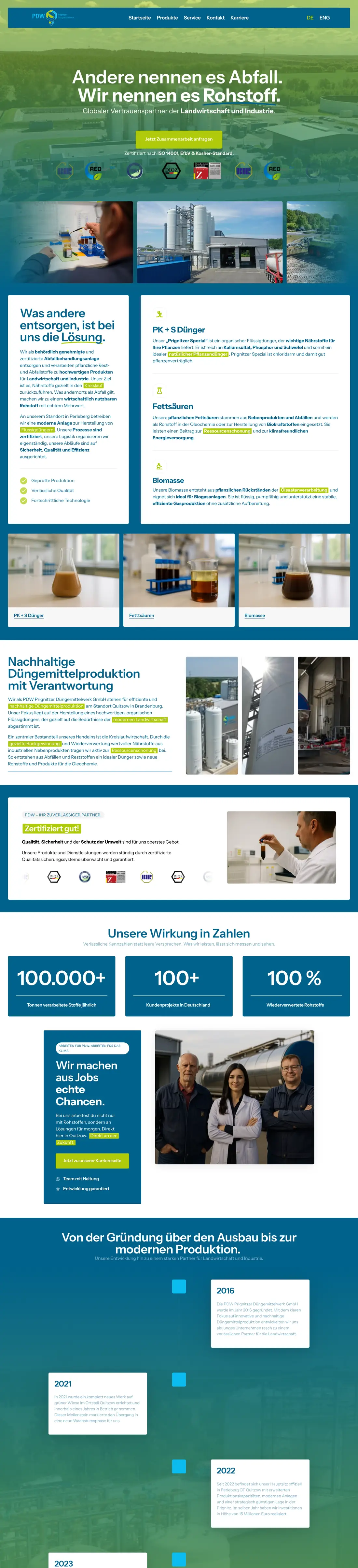 Webseite pdw-prignitz.de, komplette Startseite